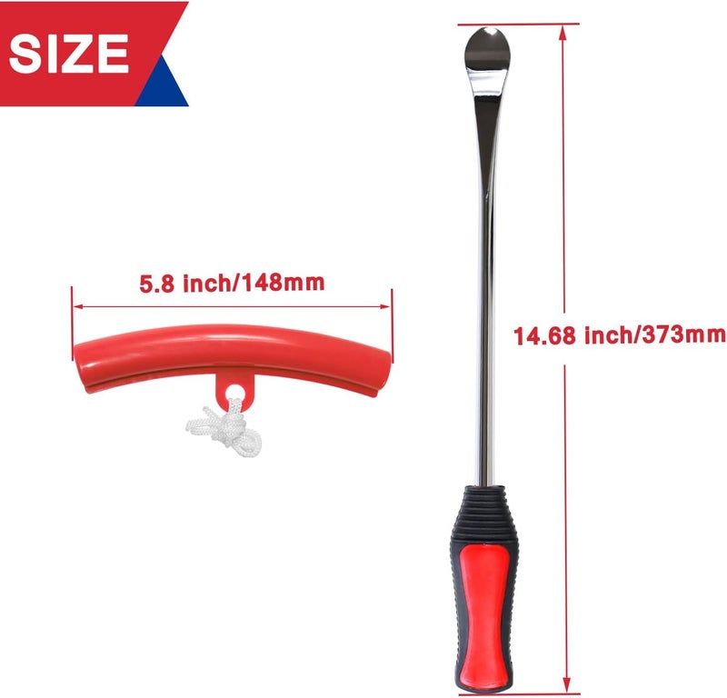 HOOUP 14.6” Dirt Bike Steel Tire Spoons Tool Set for Lawnmower Motorcycle Bicycle ATV Mini Bike Garden Tractor Tires 26pcs Tire Changer Tool with Tire Spoons Rim Protector Valve Stems Cap Cores Red - Image 4